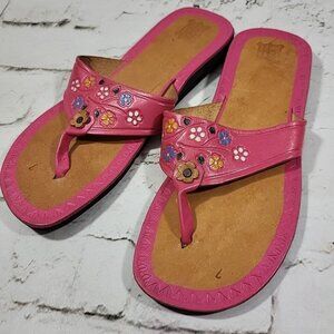 Vintage LARA Sandals Womens Sz 7 Pink Toiled Leather Flip Flips Mexico Travelers
